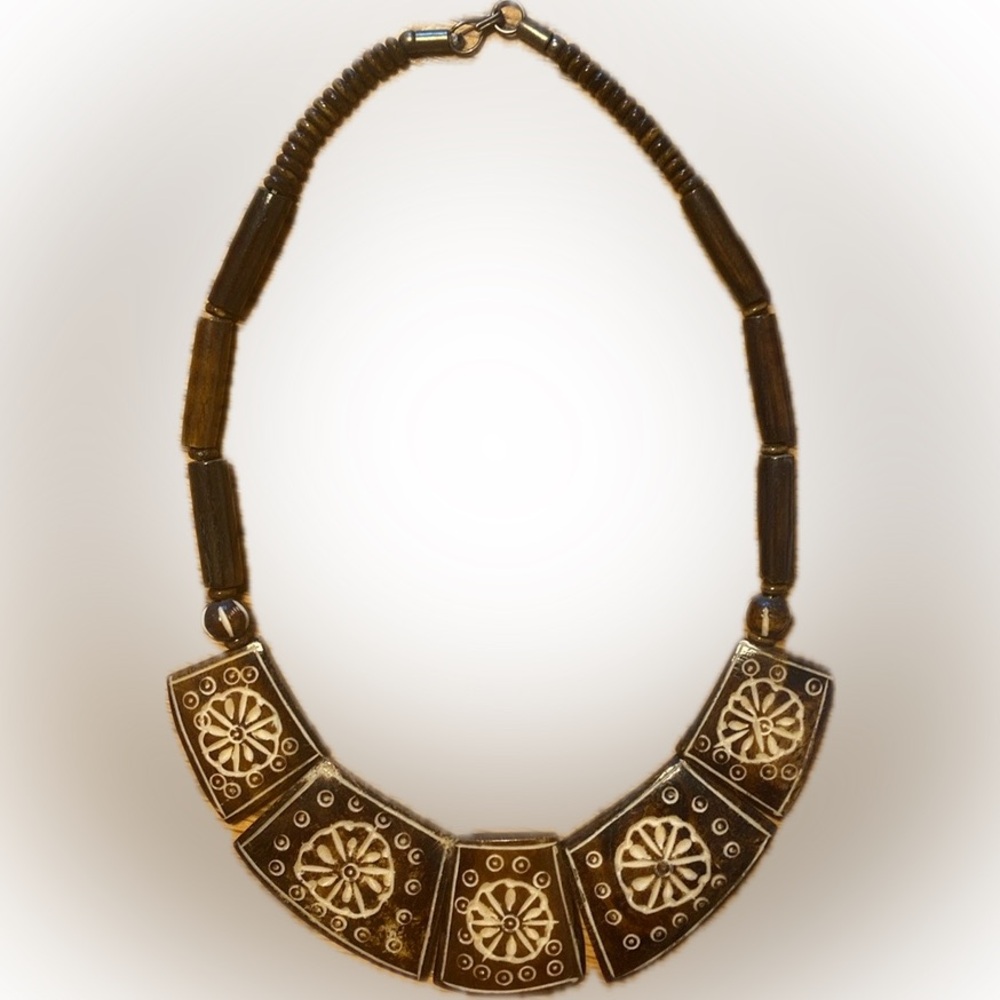 Wood Necklace with Tribal Design